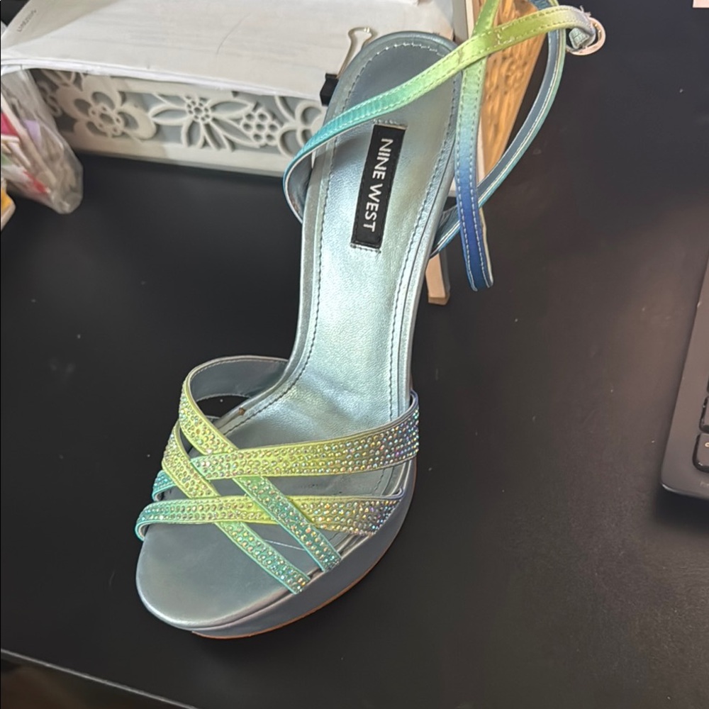 Nine West Blue and Green Strappy Heels for Formal Occasions
